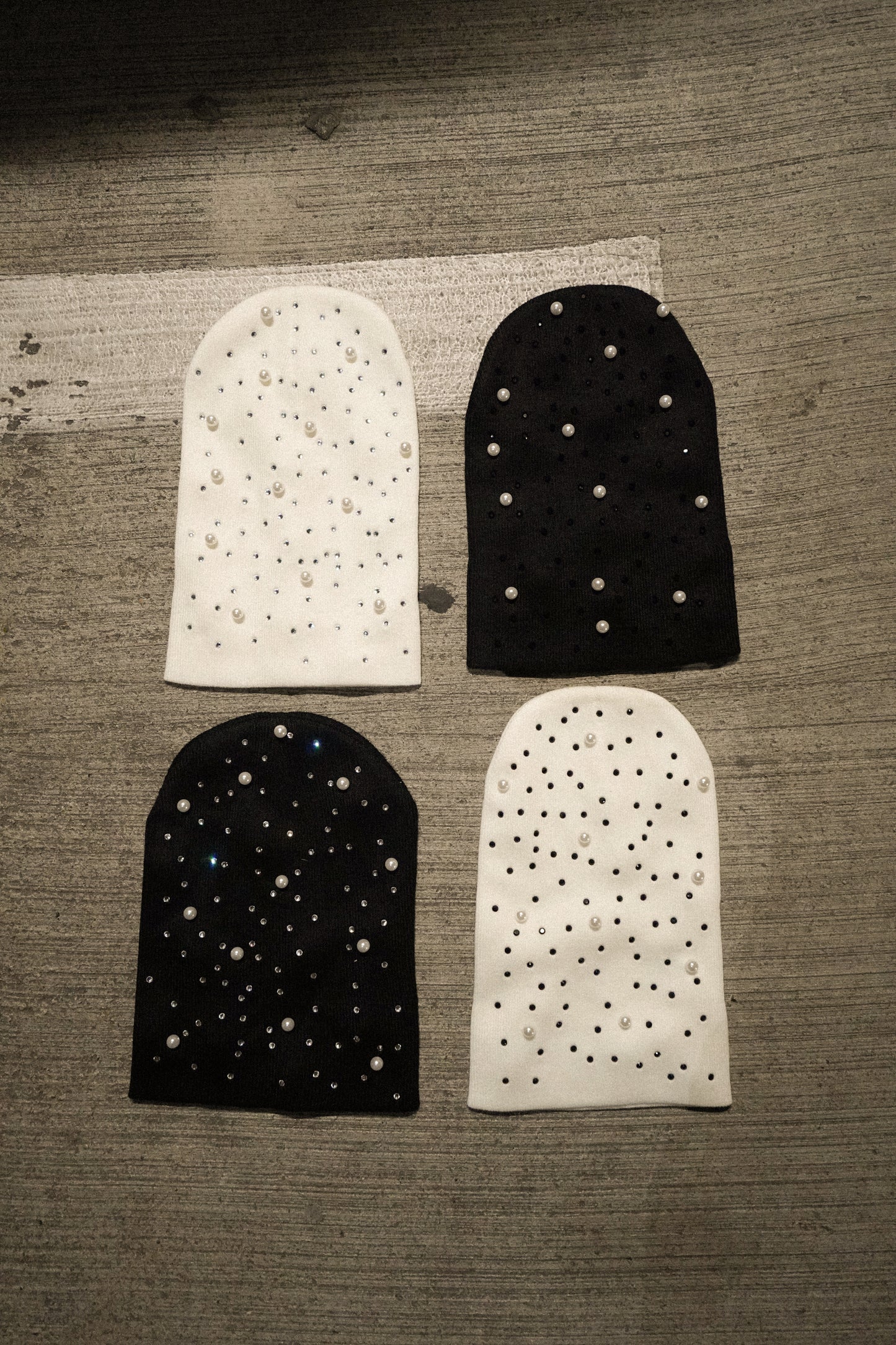 WHITE CHANDELIER & PEARLS BEANIE V1
