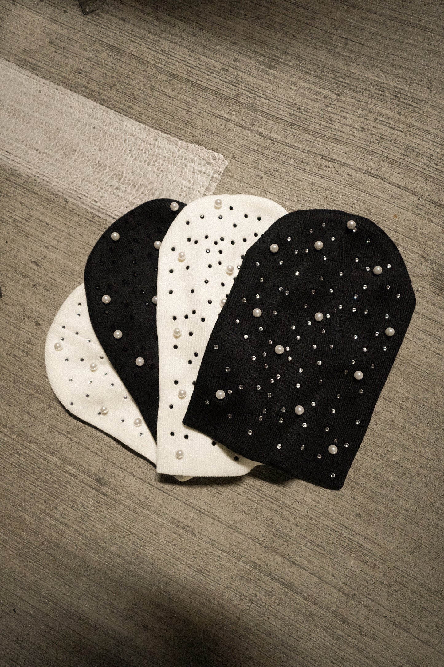 BLACK CHANDELIER & PEARLS BEANIE V1