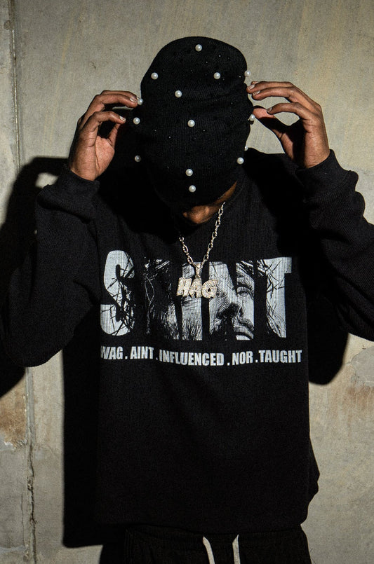 BLACK CHANDELIER & PEARLS BEANIE V2