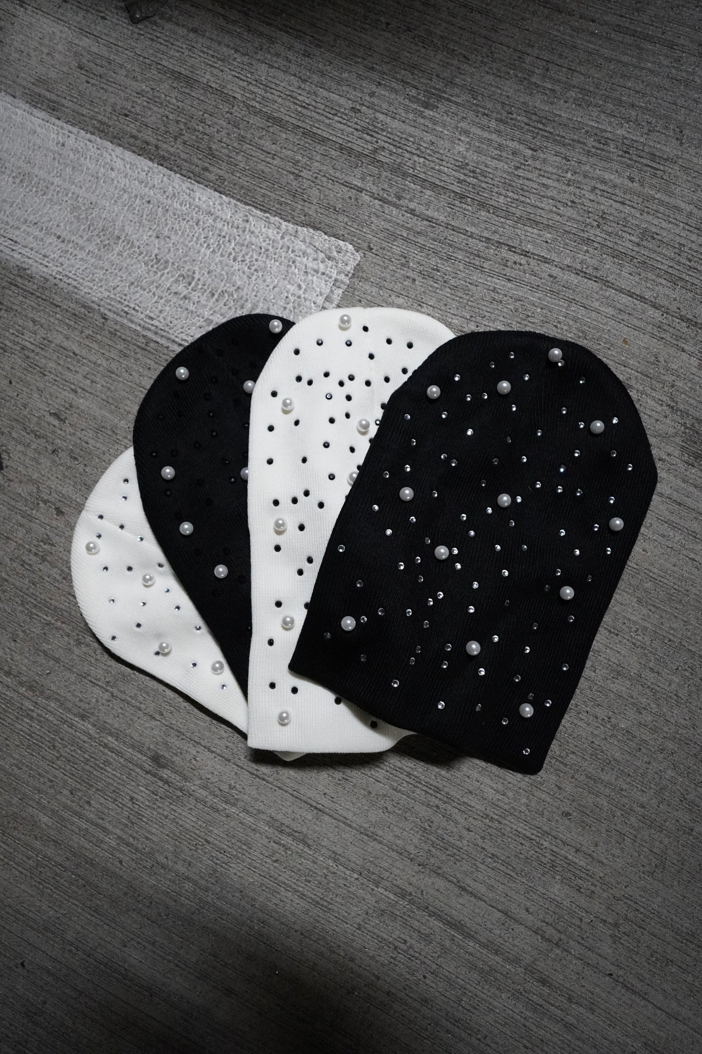 BLACK CHANDELIER & PEARLS BEANIE V1